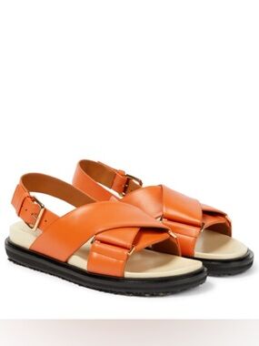 Marni Fussbett Orange Leather Cross-Strap Slingback Sandals